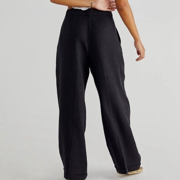 Free People Pants - Free People Lyla Linen Trousers Pants - Black - Size 6